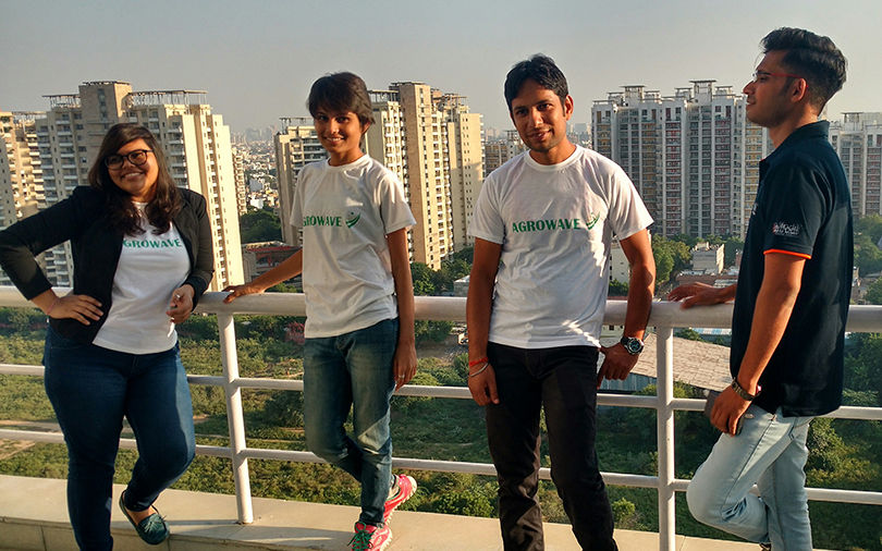 AgroWave team with Anu (second from left) and Payal (left)