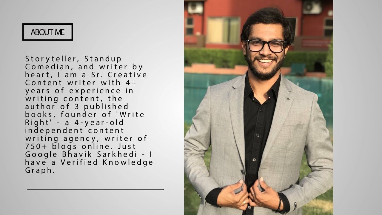 BHAVIK SARKHEDI, Founder of Write Right                                                                                                                                                                                                                     
                                    Image Source: https://www.bhaviksarkhedi.com/