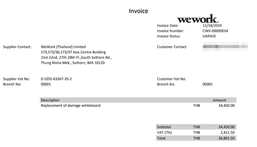Initially, the community manager issued Zhang and his friends this invoice with no itemization (courtesy of JP Zhang)