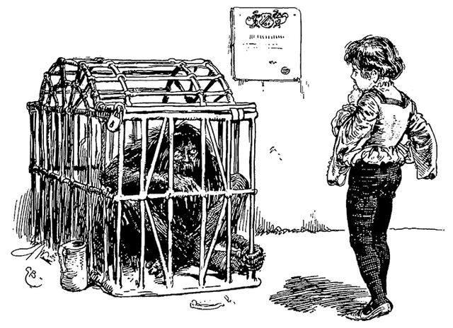 Iron John in the cage with the prince, by Godron Browne (1894)