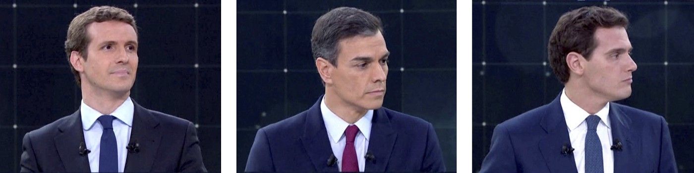 Pablo Casado (PP), Pedro Sanchez (PSOE) and Albert Rivera (C’s)