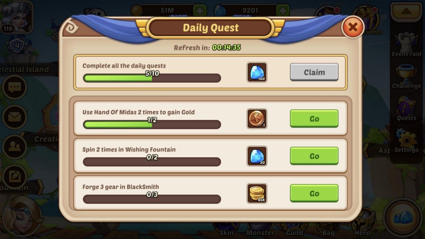 Quests from a video game that reset every day.