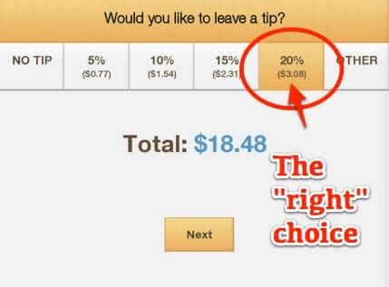 Example of nudging: the pre-selected amount suggests is the ‘right’ one. Source: The Internet Patrol