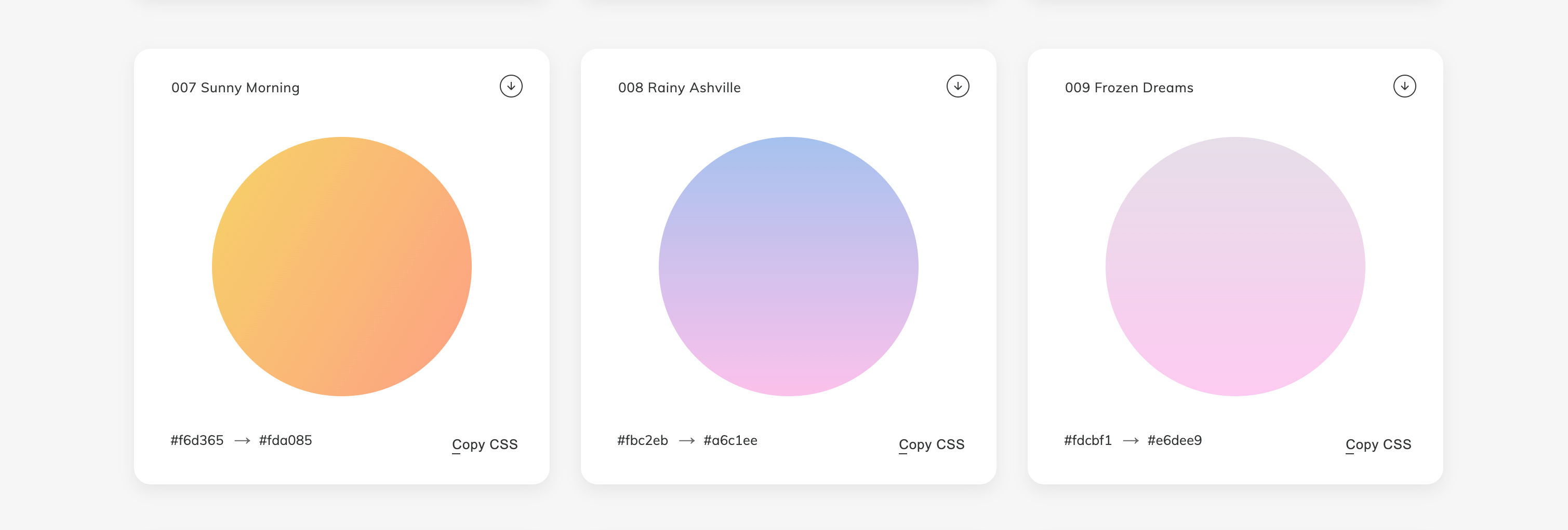 gradient samples with color codes