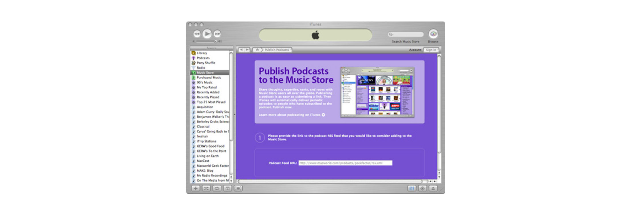 First interface of the Apple Podcast. Credit: Apple