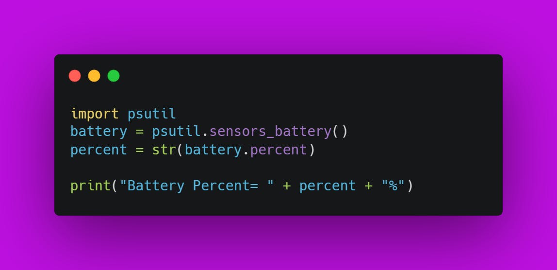 Final Source Code for Battery Percentage Checker Using Python
