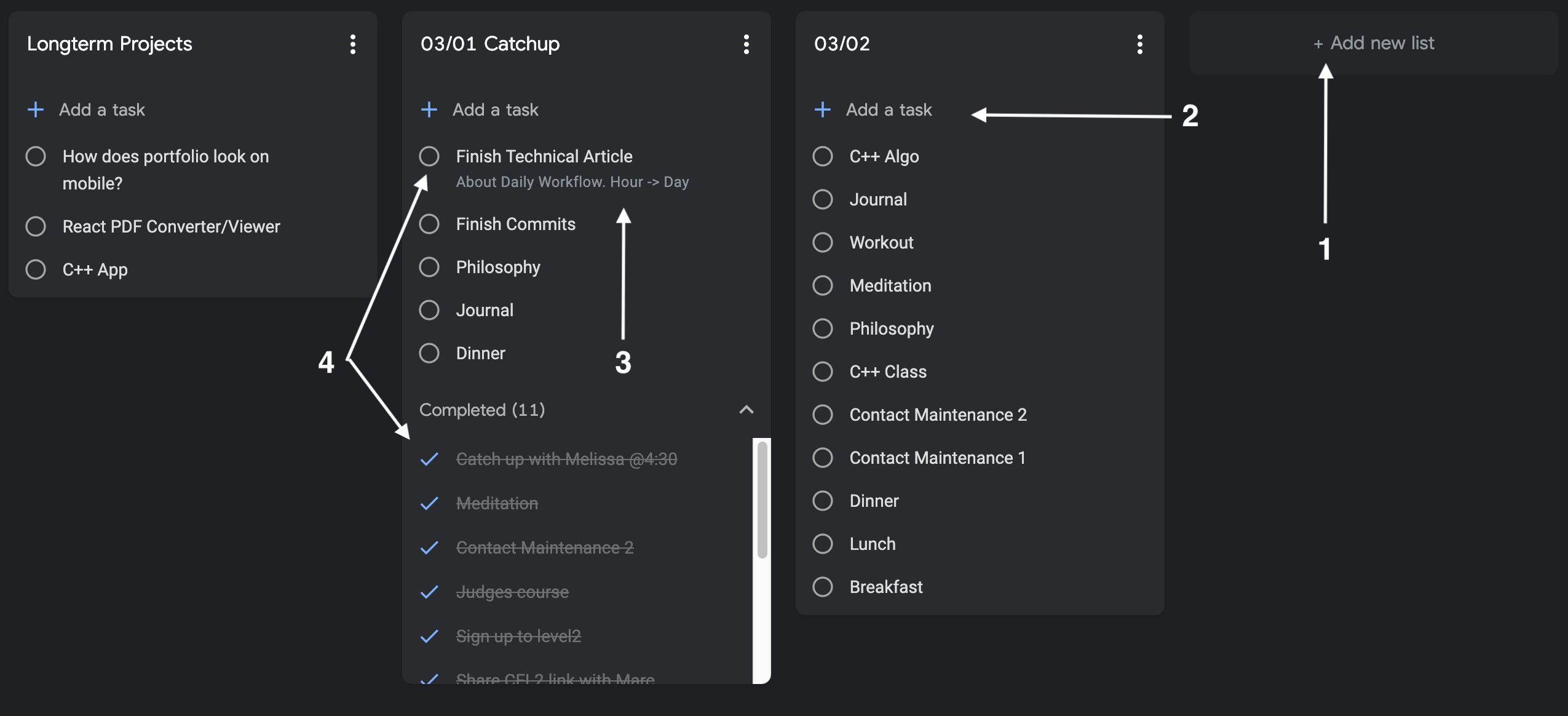 Mouse over the task for edit and delete options.