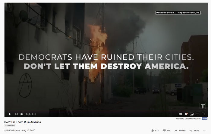 Election Ad Paid for by Trump on Youtube.