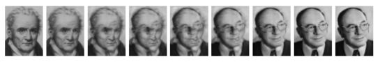 Interpolation  between Monge and Kantorovich portraits using OT. The intermediate  images show the shortest path for transforming one image into another.