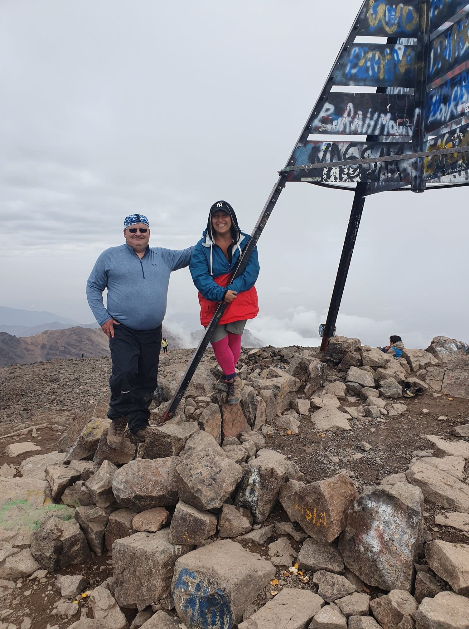Summit of Mount Toubkal, highest of the Atlas Mountains with my good friend Turath