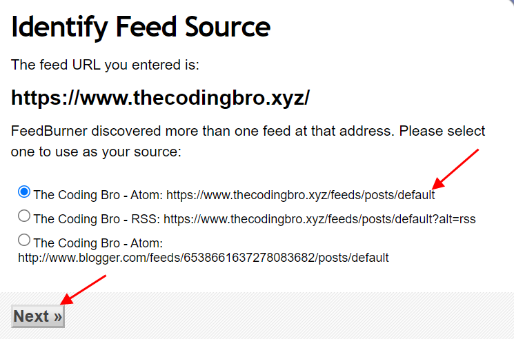 Select default feed for your website or blog