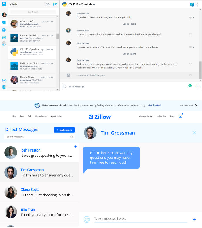 GroupMe interface compared to our Zillow DM page