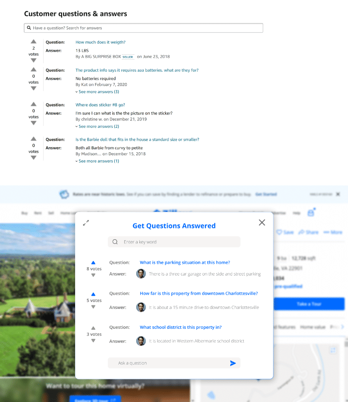 Amazon’s Q&A page compared to our new Zillow Q&A page