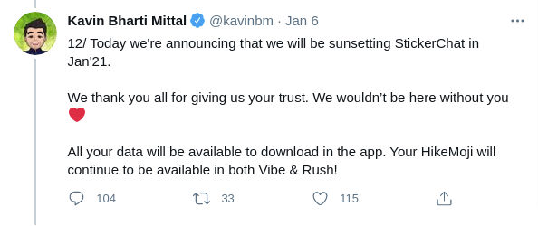 Kavin Mittal’s Tweet on Hike Shut Down