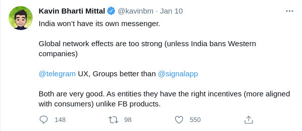 Kavin’s Tweet on Hike’s Failure