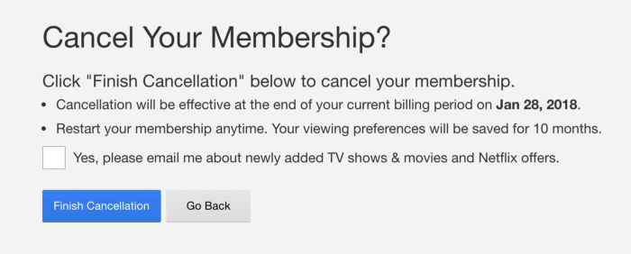 Membership cancellation on Netflix