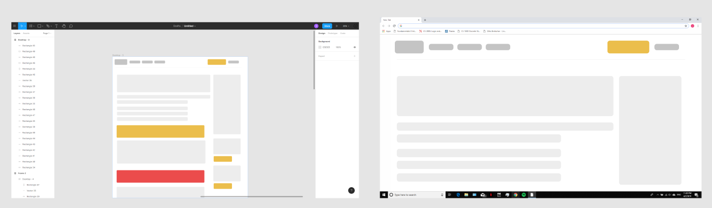 The view you’d see in a design app is on the left. The view in a real browser is on the right.