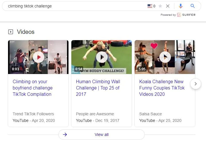 (Source: Google search for climbing TikTok challenges)