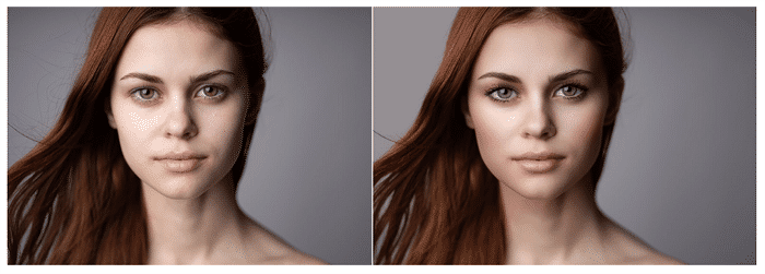 A before (left) and after (right) portrait retouch (Source PortraitPro)