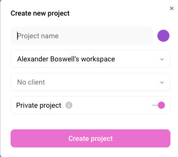 Screenshot of Project creation