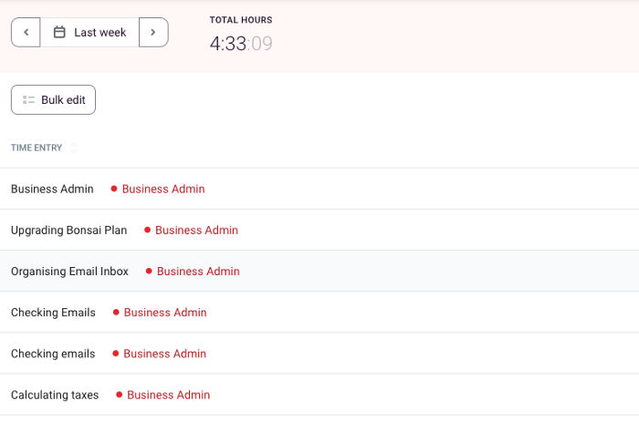 Screenshot of Business Admin tasks