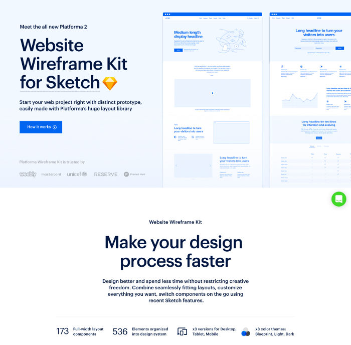 Platforma 2’s Website Wireframe Kit landing page