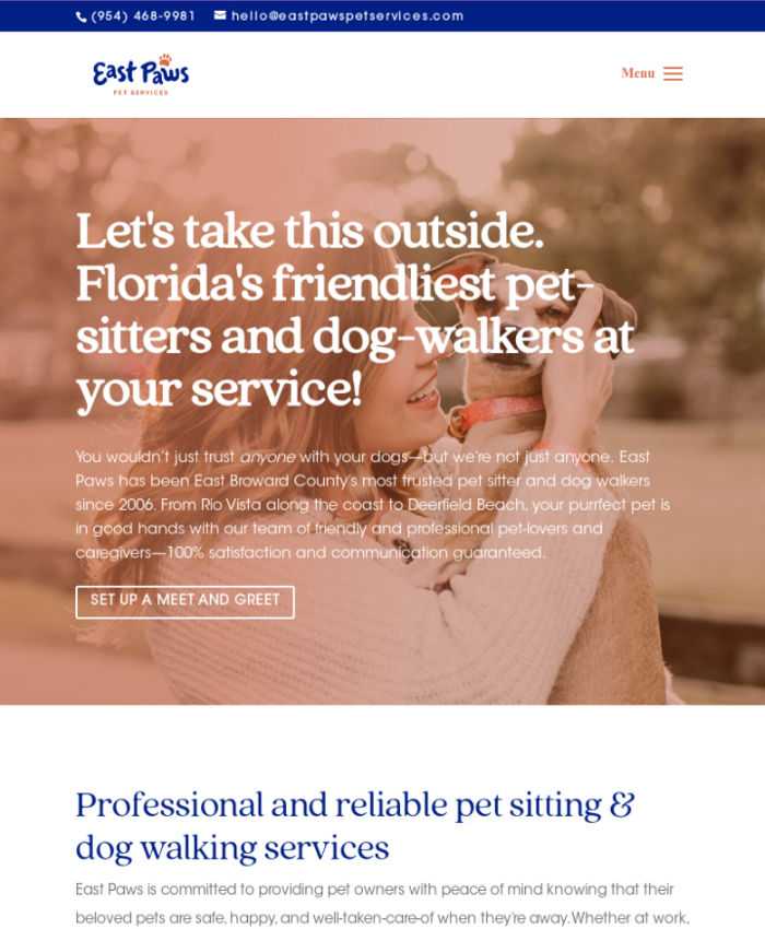 East Paws’ landing page from their PPC campaign