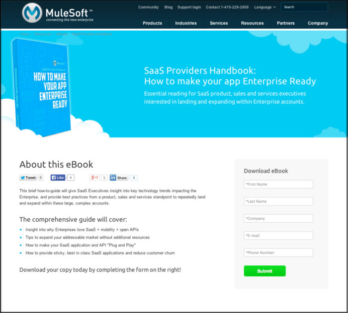 MuleSoft’s magnet landing page