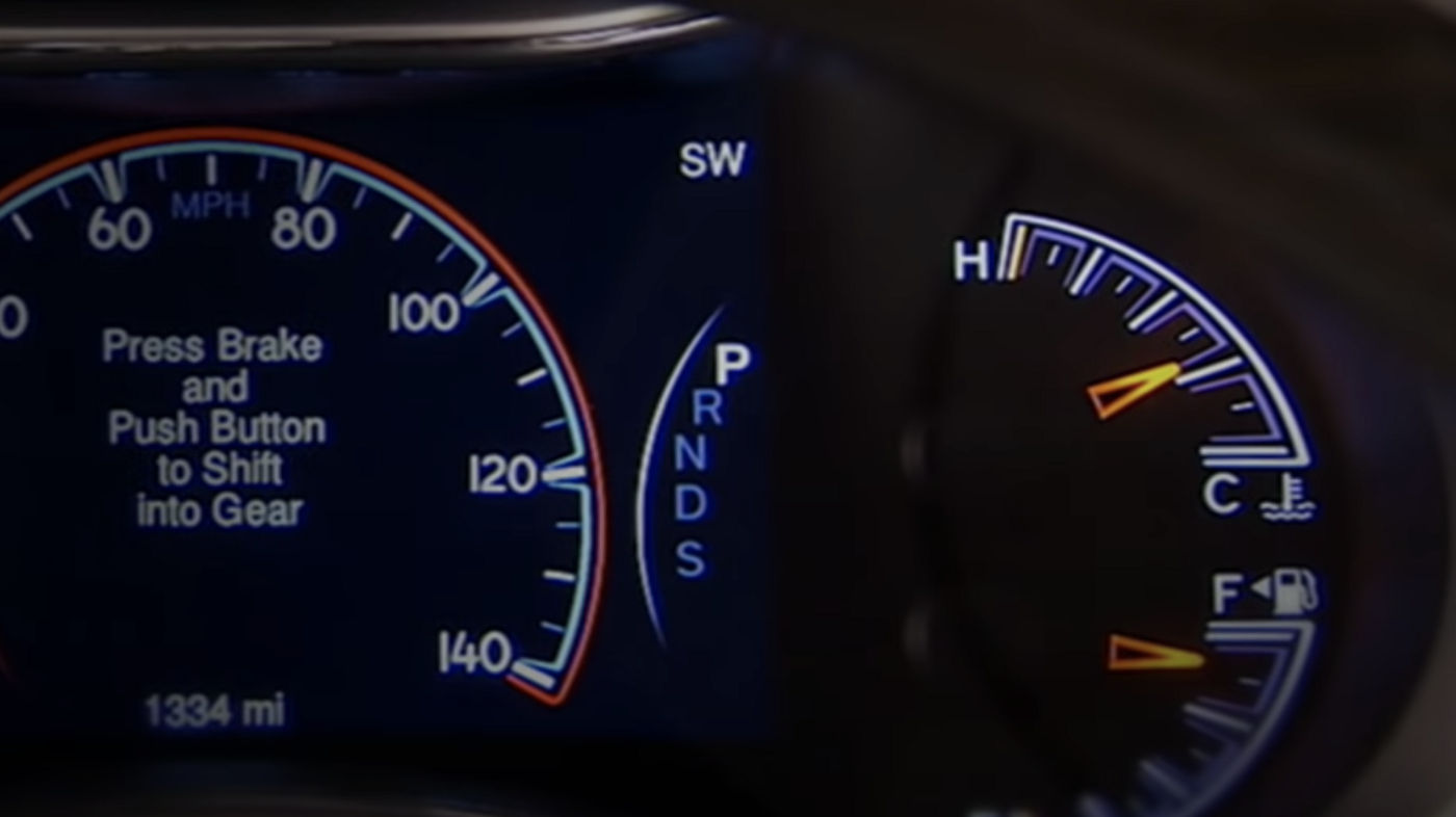 Gear indicator’s lights on the car’s dashboard.