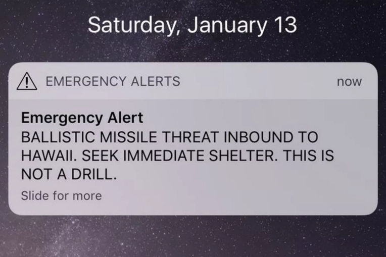 A wrong message was sent to Hawaiians warning them of a ballistic missile threat