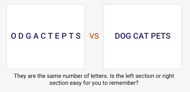 The two-section contain the same number of letters, Is the left section or right section easy for you to remember?