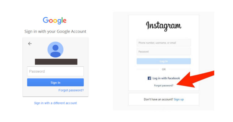 Password reset can help users recover from a memory failure. The example is sourced from Google and Instagram.