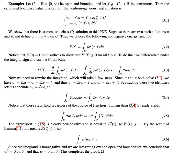 Uniqueness of solution to an PDE with energy method (heat eqauation boundary value problem)