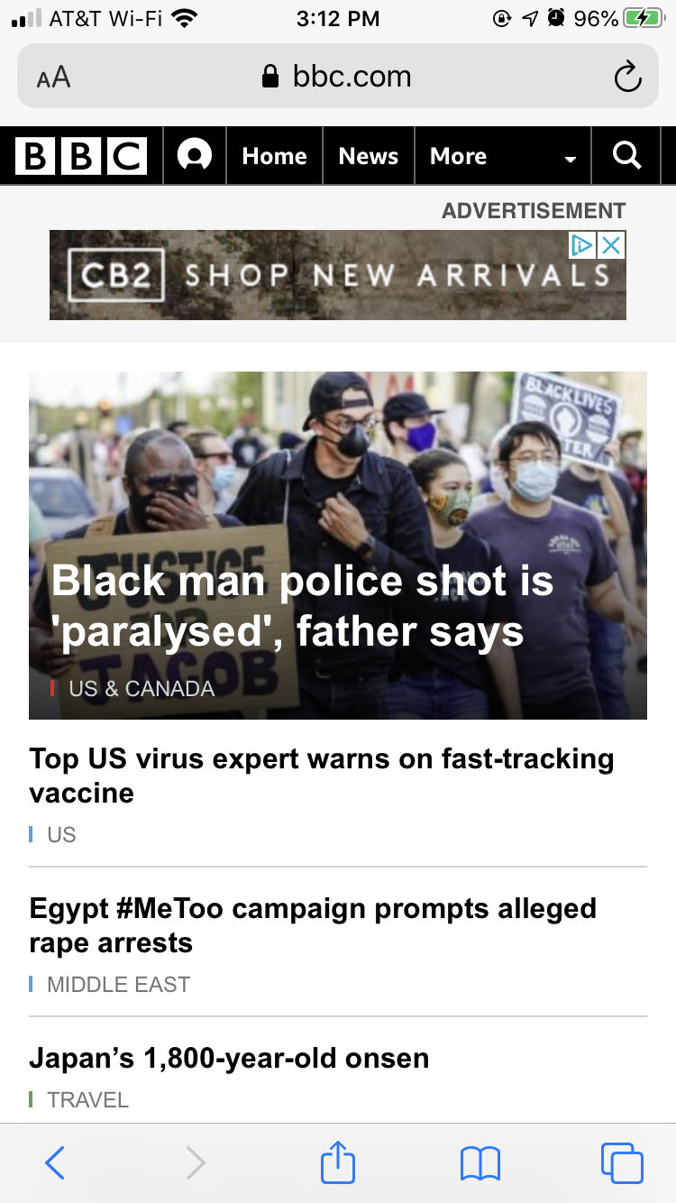 BBC.com utilizes top navigation tab bars.