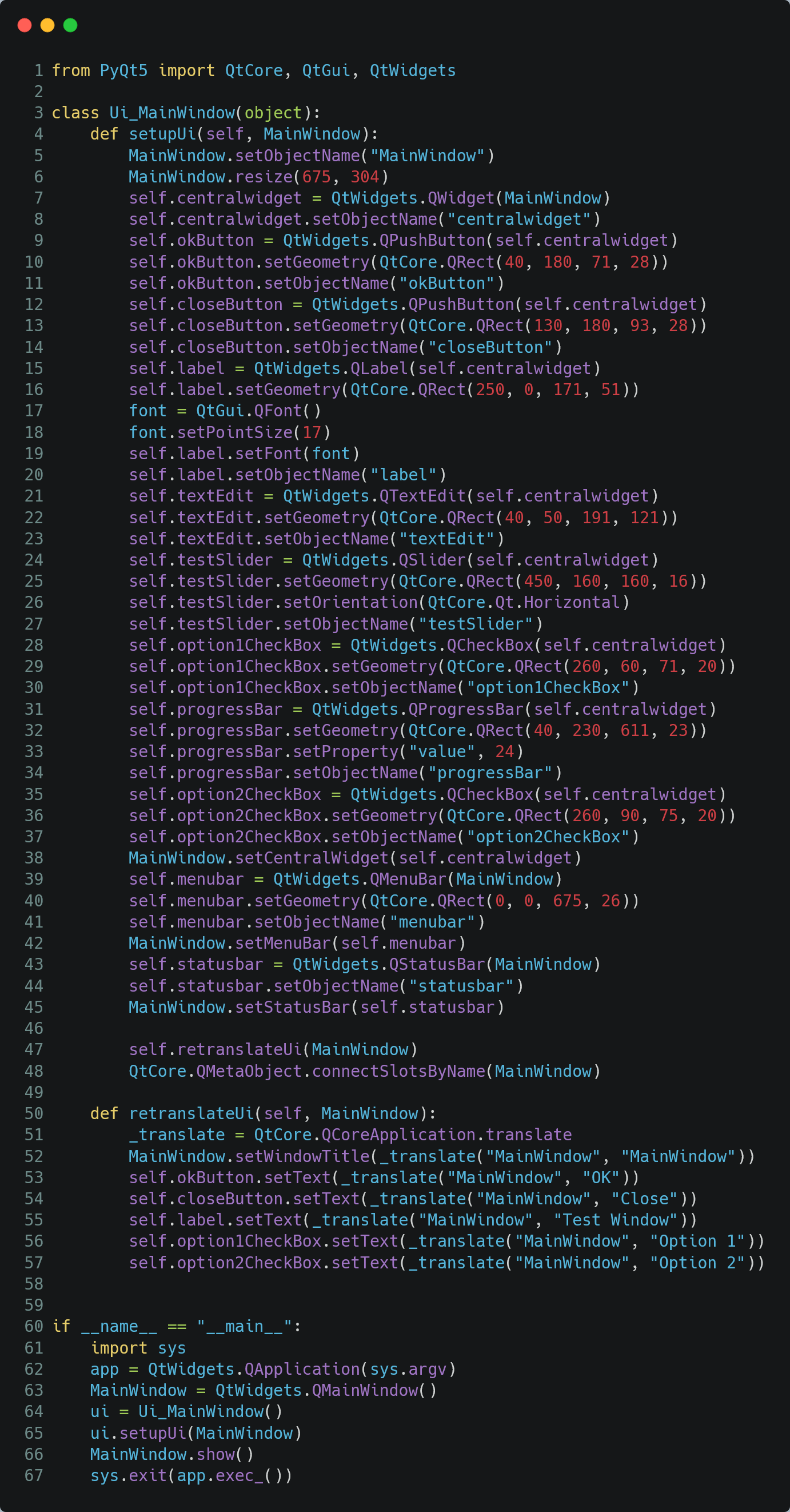 UI converted into python code