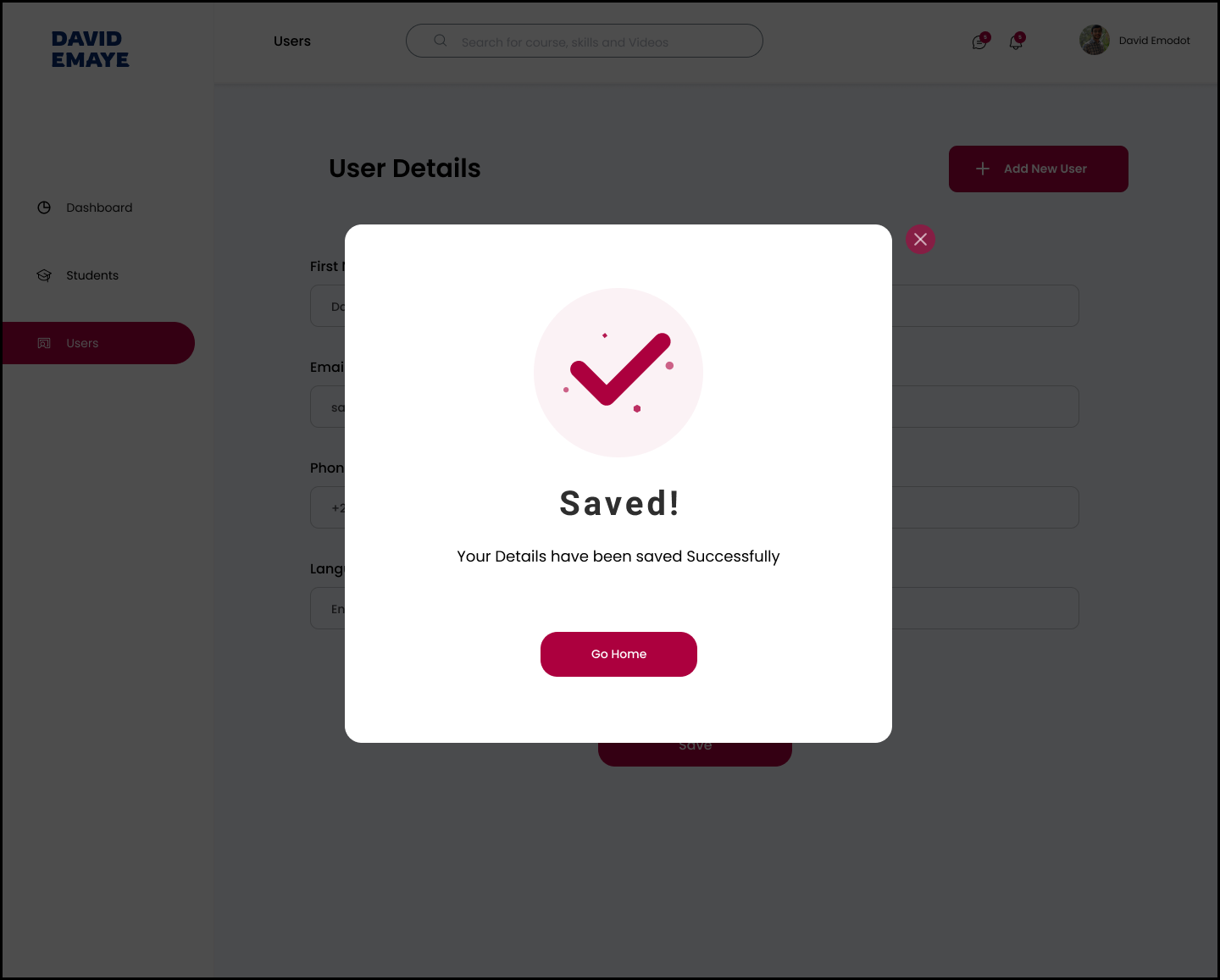 An example of a Modal Layout