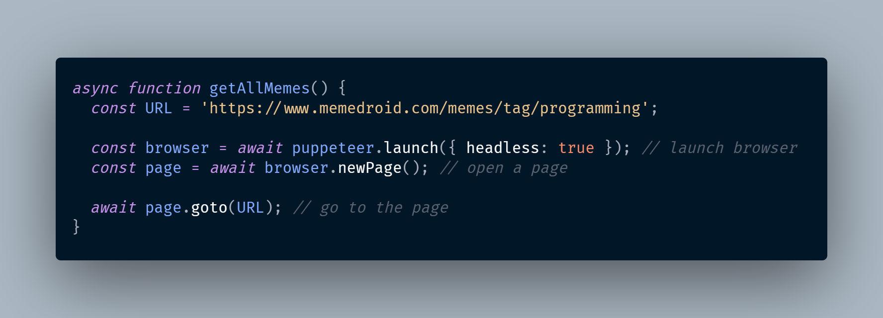 We simply launch the browser and open the page for memedroid in this code 👆.