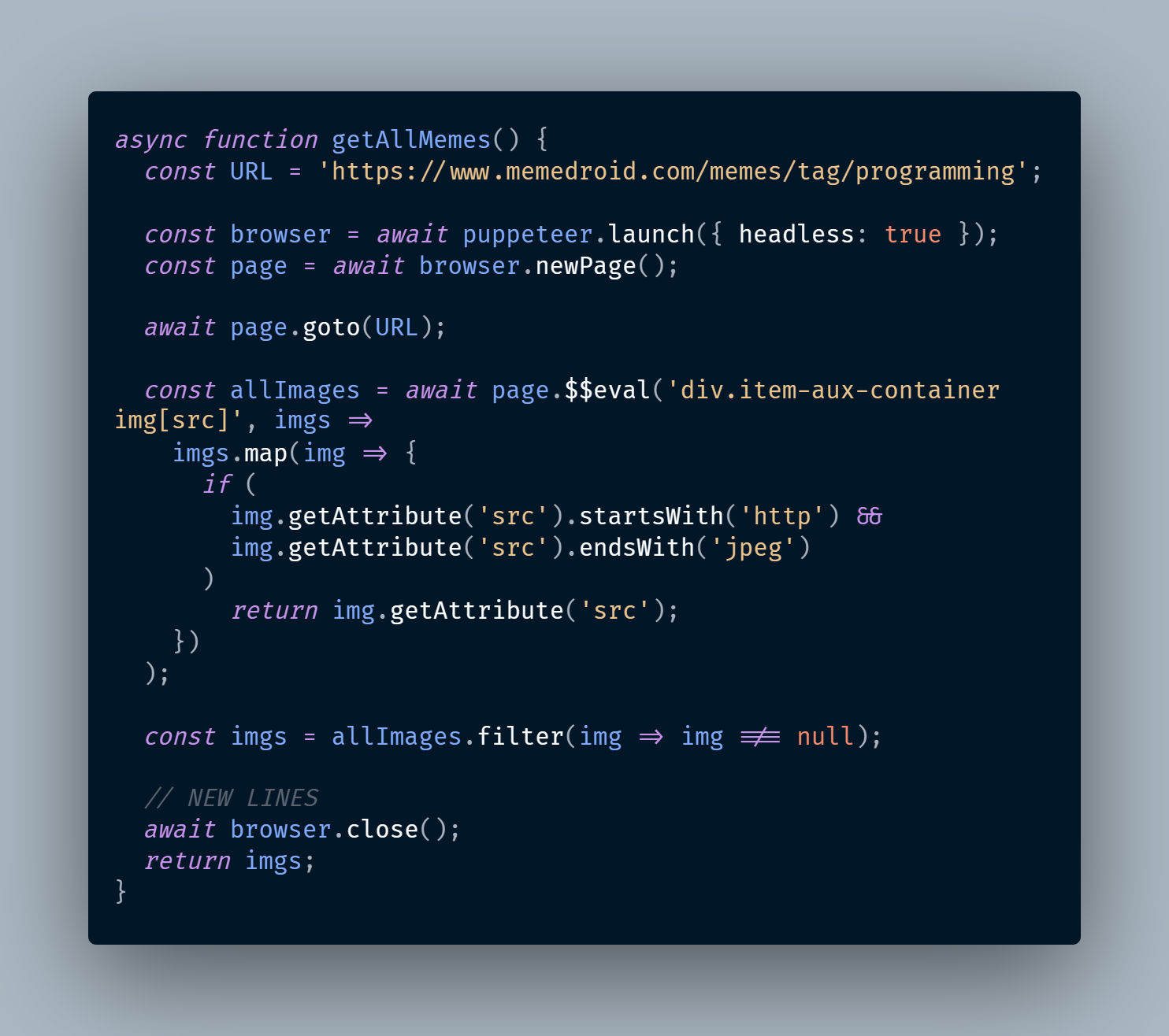 Final getAllMemes function