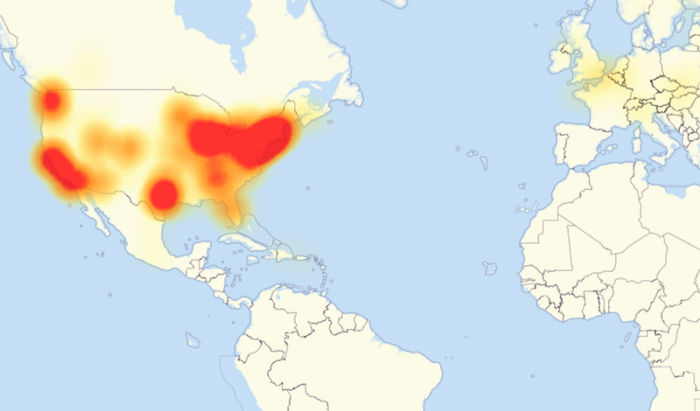 A depiction of the outages caused by the Mirai attacks on Dyn, an Internet infrastructure company. Source: Downdetector