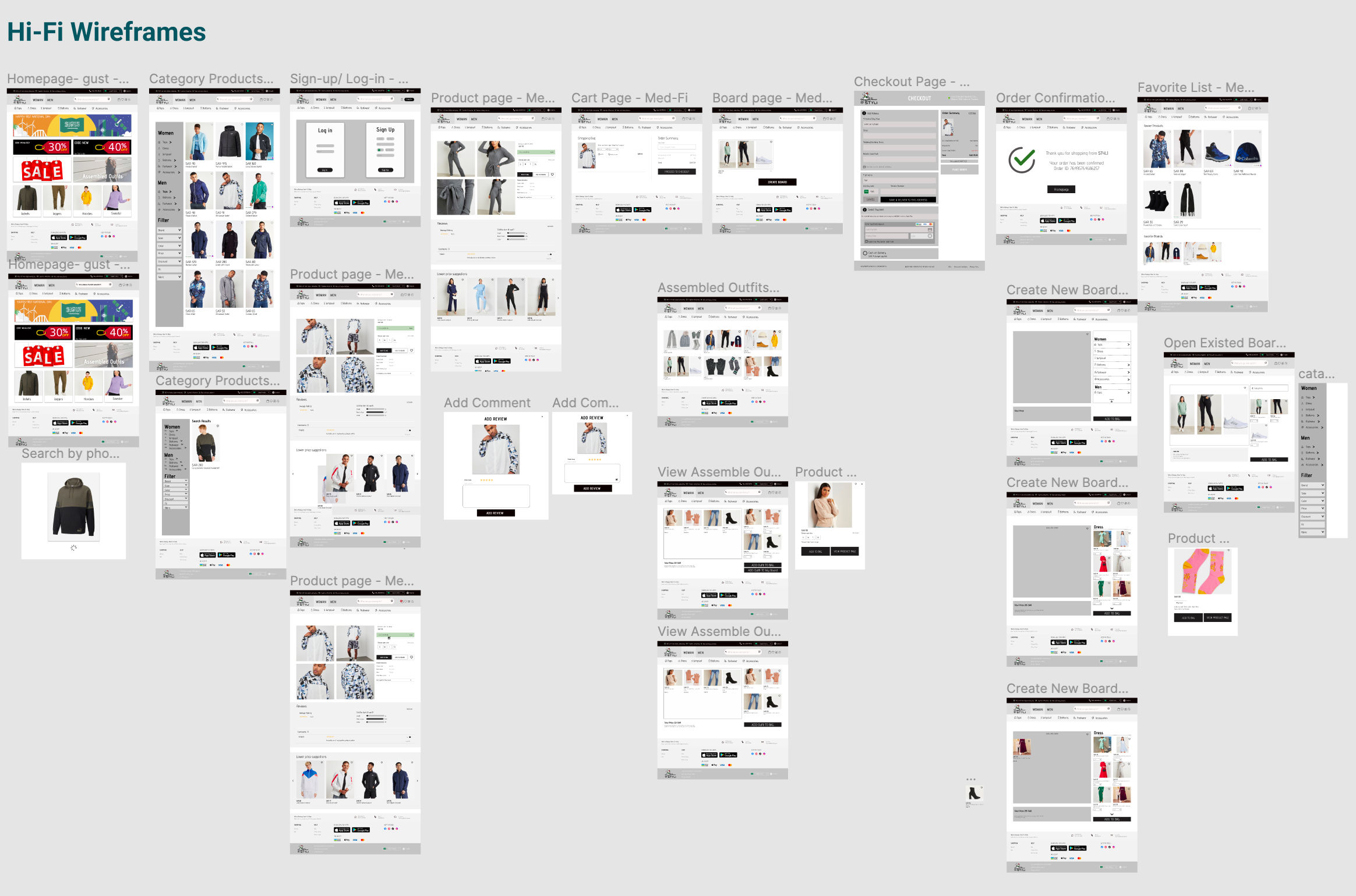 Hi-fi wireframes